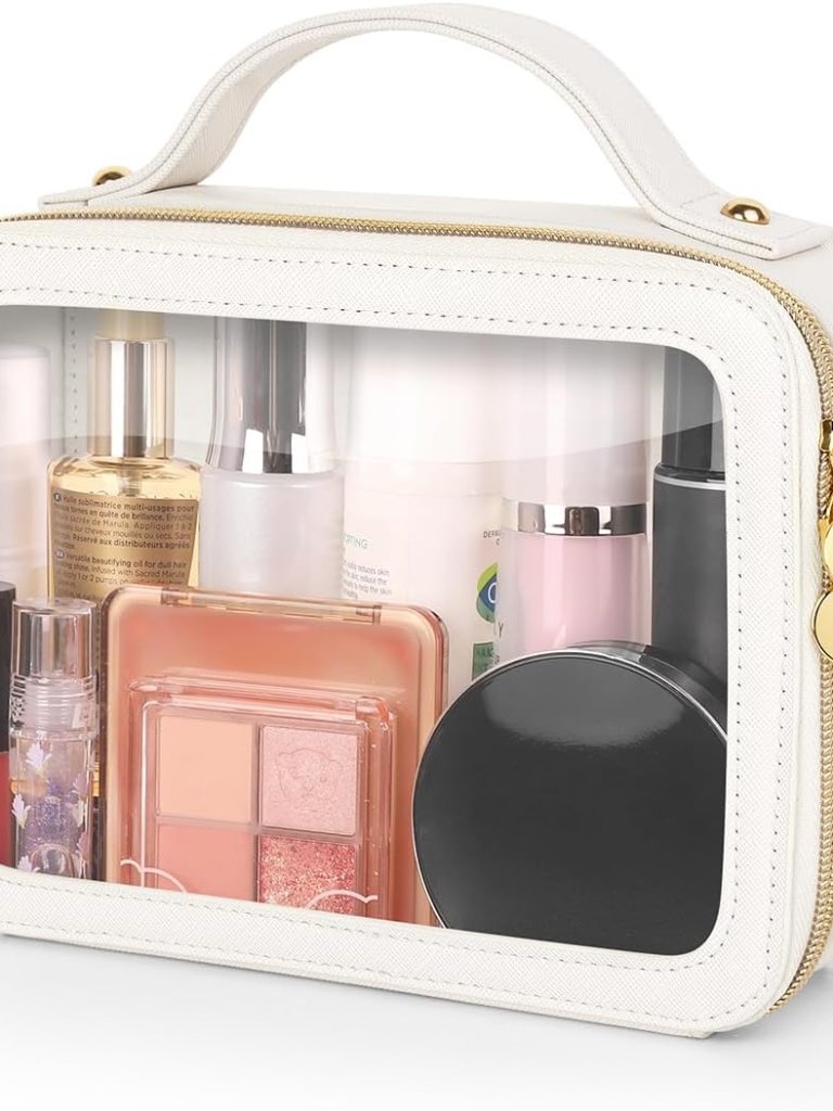 Clear Makeup Bag, Portable Travel Cosmetic Bags, Multipurpose Leather Toiletry B